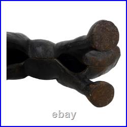 Vintage Black Cast Iron Cat Doorstop Arched Back Green Eyes Tail Molded Hair