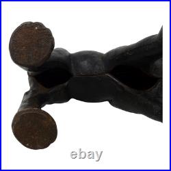 Vintage Black Cast Iron Cat Doorstop Arched Back Green Eyes Tail Molded Hair