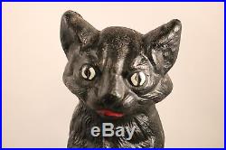 Vintage Black Cat Cast Iron Door Stop Halloween White Eyes 9 1/4 Tall