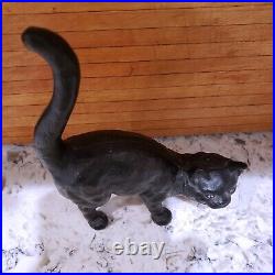 Vintage Black Cat Heavy Doorstop Cast Iron Arched Back Tail Up