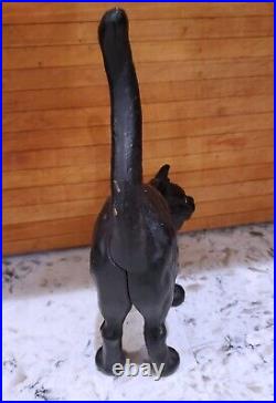 Vintage Black Cat Heavy Doorstop Cast Iron Arched Back Tail Up