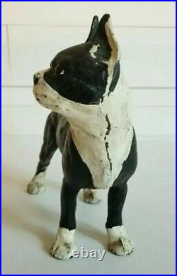 Vintage Black/White Cast Iron Boxer Dog Doorstop Boston Terrier