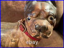 Vintage Boston Terrier Cast Iron Doorstop with Red Leather Collar (Hubley-style)