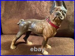 Vintage Boston Terrier Cast Iron Doorstop with Red Leather Collar (Hubley-style)