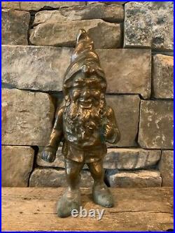 Vintage Brass Gnome Doorstop, Style of Hubley, Patina, 13 Heavy 11 #