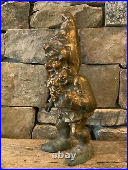Vintage Brass Gnome Doorstop, Style of Hubley, Patina, 13 Heavy 11 #