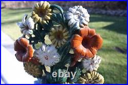 Vintage CAST IRON FLOWER BASKET DOORSTOP Blue