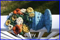 Vintage CAST IRON FLOWER BASKET DOORSTOP Blue