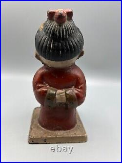 Vintage Cast Iron Adorable Asian Boy Door Stop