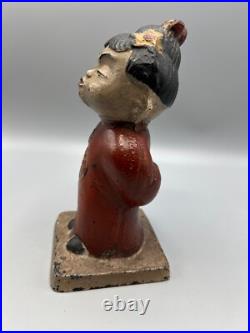 Vintage Cast Iron Adorable Asian Boy Door Stop
