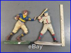 Vintage Cast Iron Baseball and Football Player Doorstops Bookends 9 Tall