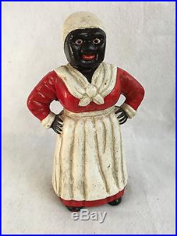 Vintage Cast Iron Black Americana Woman in Red Dress Bank/Door Stop 10 Tall