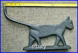 Vintage Cast Iron Black Cat Boot Scraper Door Stop Garden Fence Topper Statue