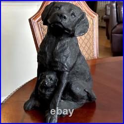 Vintage Cast Iron Black Labrador with Baby DogDOORSTOP 19 Lbs 13 Tall