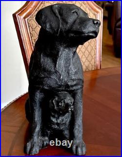 Vintage Cast Iron Black Labrador with Baby DogDOORSTOP 19 Lbs 13 Tall