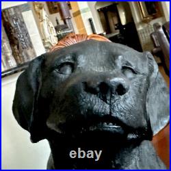 Vintage Cast Iron Black Labrador with Baby DogDOORSTOP 19 Lbs 13 Tall
