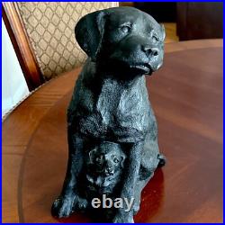 Vintage Cast Iron Black Labrador with Baby DogDOORSTOP 19 Lbs 13 Tall