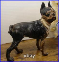 Vintage Cast Iron Black & White Boston Terrier Door Stop