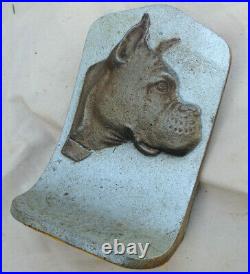Vintage Cast Iron Bookend Boxer Dog RARE Oberenhof's Geld Door Stop