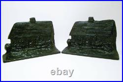 Vintage Cast Iron Bookends Log Cabin Cottage House 124 ALBANY FOUNDRY Doorstop