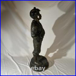 -Vintage Cast Iron Boy In Hat And Tie Heavy Door Stop 17 tall
