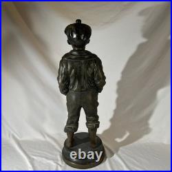 -Vintage Cast Iron Boy In Hat And Tie Heavy Door Stop 17 tall