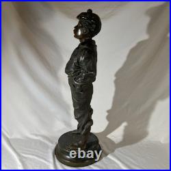 -Vintage Cast Iron Boy In Hat And Tie Heavy Door Stop 17 tall