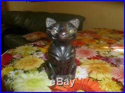 Vintage Cast Iron Cat Hubley Door Stop Smooth Finish Statue 7 tall