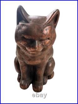 Vintage Cast Iron Copper Wash Sitting Sleeping Cat Door Stop