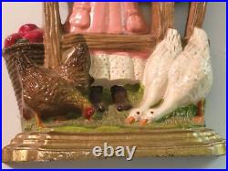 Vintage Cast Iron Door Stop Scene Is Girl Standing at Fence With Farm Animals Vintage Cast Iron Door Stop Scene Is Girl Standing at Fence With Farm Animals
