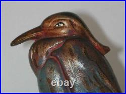 Vintage Cast Iron Doorstop Colorful Heron Standing Albany Foundry Co. Marked 83