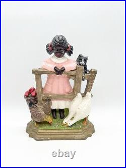 Vintage Cast Iron Doorstop Girl Standing at Fence Farm Animals Americana Vintage Cast Iron Doorstop Girl Standing at Fence Farm Animals Americana
