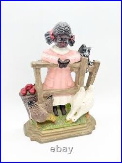 Vintage Cast Iron Doorstop Girl Standing at Fence Farm Animals Americana Vintage Cast Iron Doorstop Girl Standing at Fence Farm Animals Americana