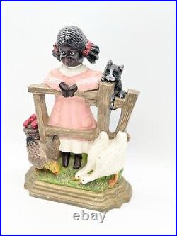Vintage Cast Iron Doorstop Girl Standing at Fence Farm Animals Americana Vintage Cast Iron Doorstop Girl Standing at Fence Farm Animals Americana