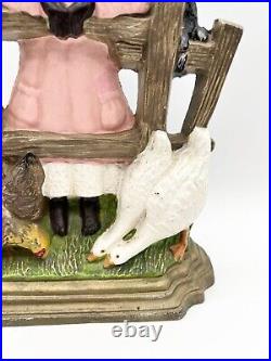 Vintage Cast Iron Doorstop Girl Standing at Fence Farm Animals Americana Vintage Cast Iron Doorstop Girl Standing at Fence Farm Animals Americana