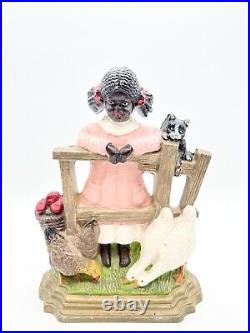 Vintage Cast Iron Doorstop Girl Standing at Fence Farm Animals Americana Vintage Cast Iron Doorstop Girl Standing at Fence Farm Animals Americana