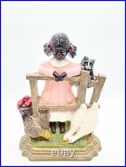 Vintage Cast Iron Doorstop Girl Standing at Fence Farm Animals Americana Vintage Cast Iron Doorstop Girl Standing at Fence Farm Animals Americana