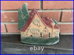 Vintage Cast Iron Doorstop Little Red Riding Hood Cottage-As Found