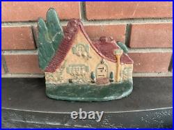 Vintage Cast Iron Doorstop Little Red Riding Hood Cottage-As Found