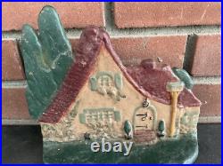 Vintage Cast Iron Doorstop Little Red Riding Hood Cottage-As Found