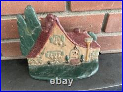 Vintage Cast Iron Doorstop Little Red Riding Hood Cottage-As Found