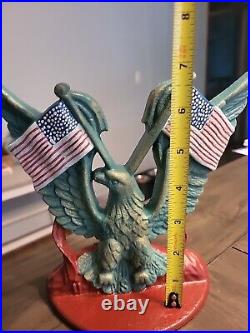 Vintage Cast Iron Doorstop Spread Wing Eagle with American Flags