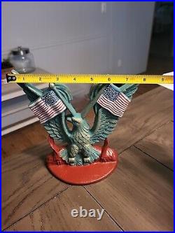 Vintage Cast Iron Doorstop Spread Wing Eagle with American Flags