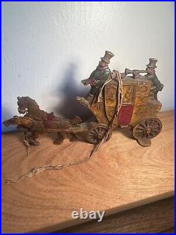 Vintage Cast Iron Doorstop Stagecoach Horse and Carriage