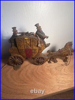 Vintage Cast Iron Doorstop Stagecoach Horse and Carriage
