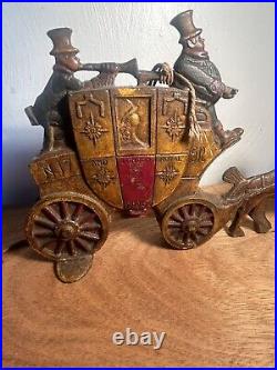 Vintage Cast Iron Doorstop Stagecoach Horse and Carriage