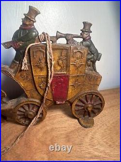 Vintage Cast Iron Doorstop Stagecoach Horse and Carriage
