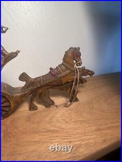 Vintage Cast Iron Doorstop Stagecoach Horse and Carriage