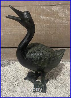 Vintage Cast Iron Duck Sculpture Door Stop Japan MCM Verde Patina