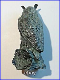 Vintage Cast Iron Figural Owl Perched on Log Figurine Door Stop Heavy 10 Tall